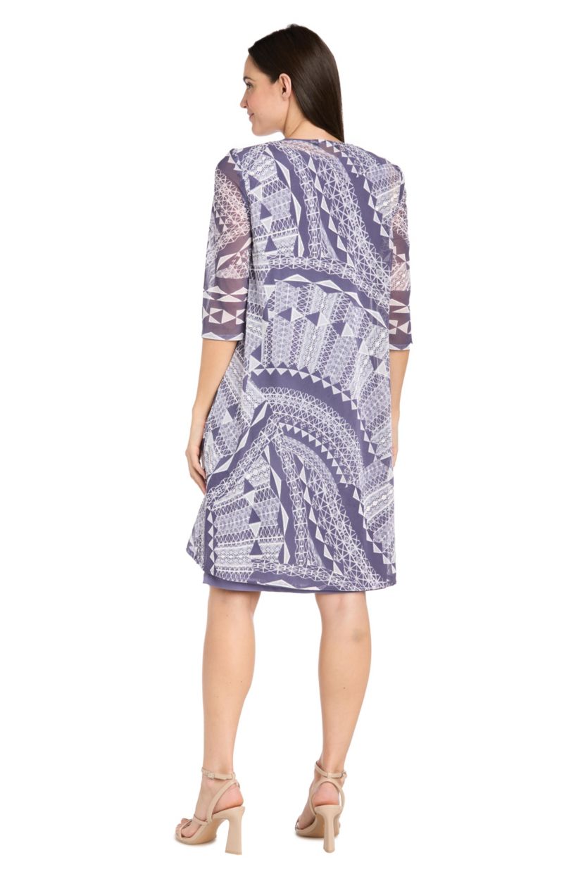 2Pc Printed Flyaway Mesh Jacket And Jersey Dress With Removable Necklace