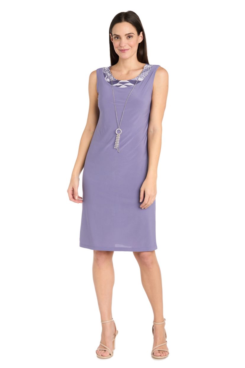 2Pc Printed Flyaway Mesh Jacket And Jersey Dress With Removable Necklace