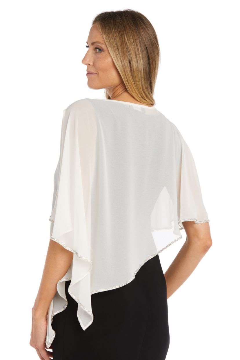 Chiffon Poncho With Split Sleeve And Rhinestone Trim Around Edges