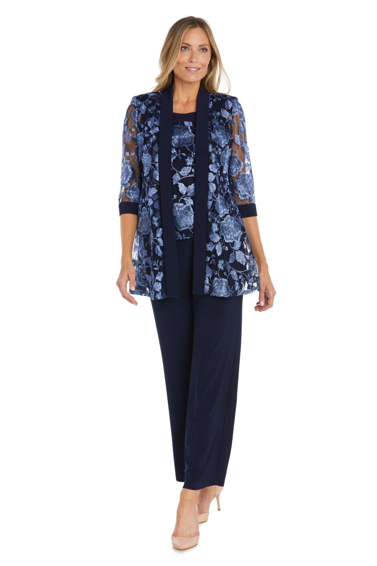 Missy 2Pc Floral Threadwork Pantsuit