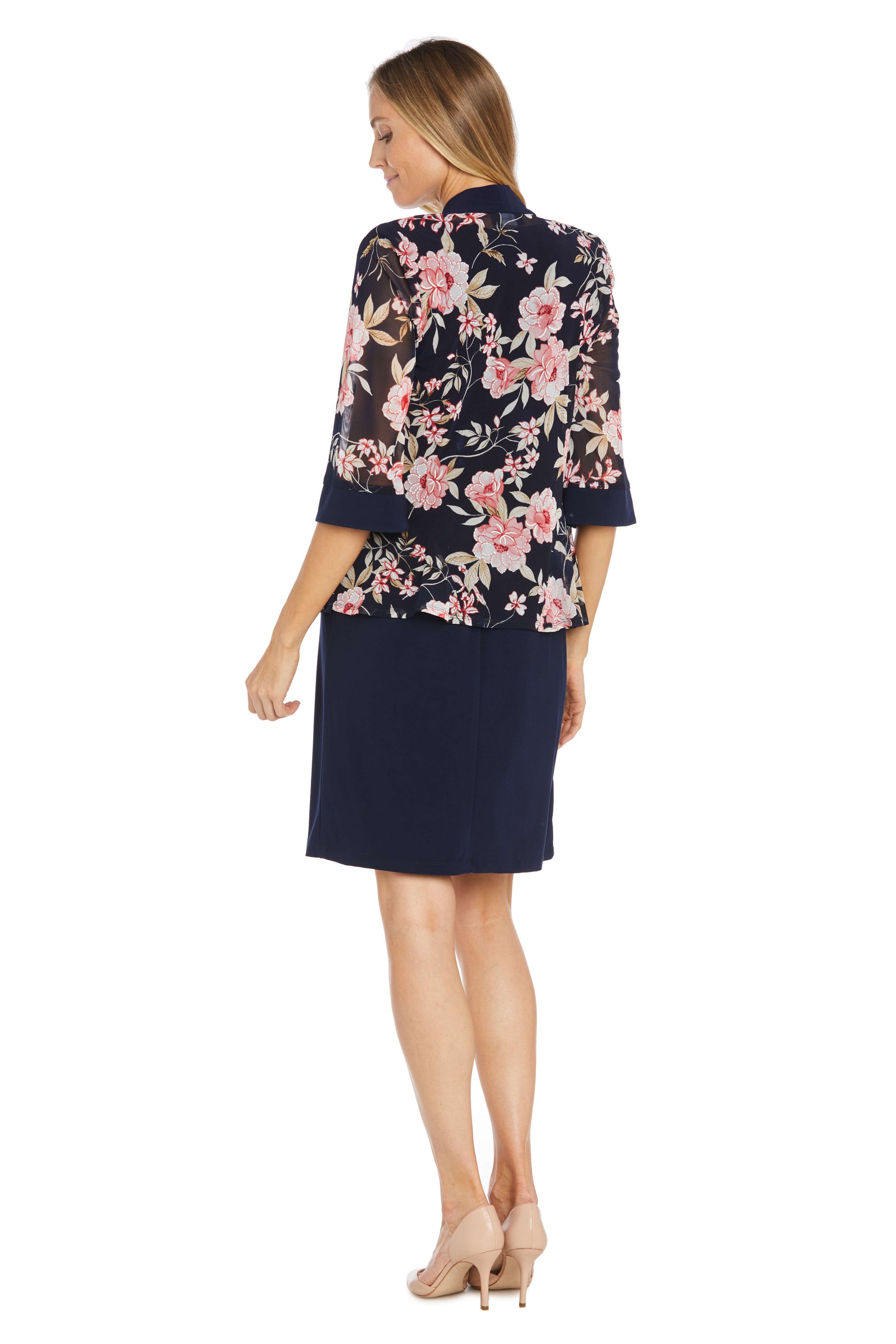 2Pc Floral Printed Jacket Dress with Detachable Necklace