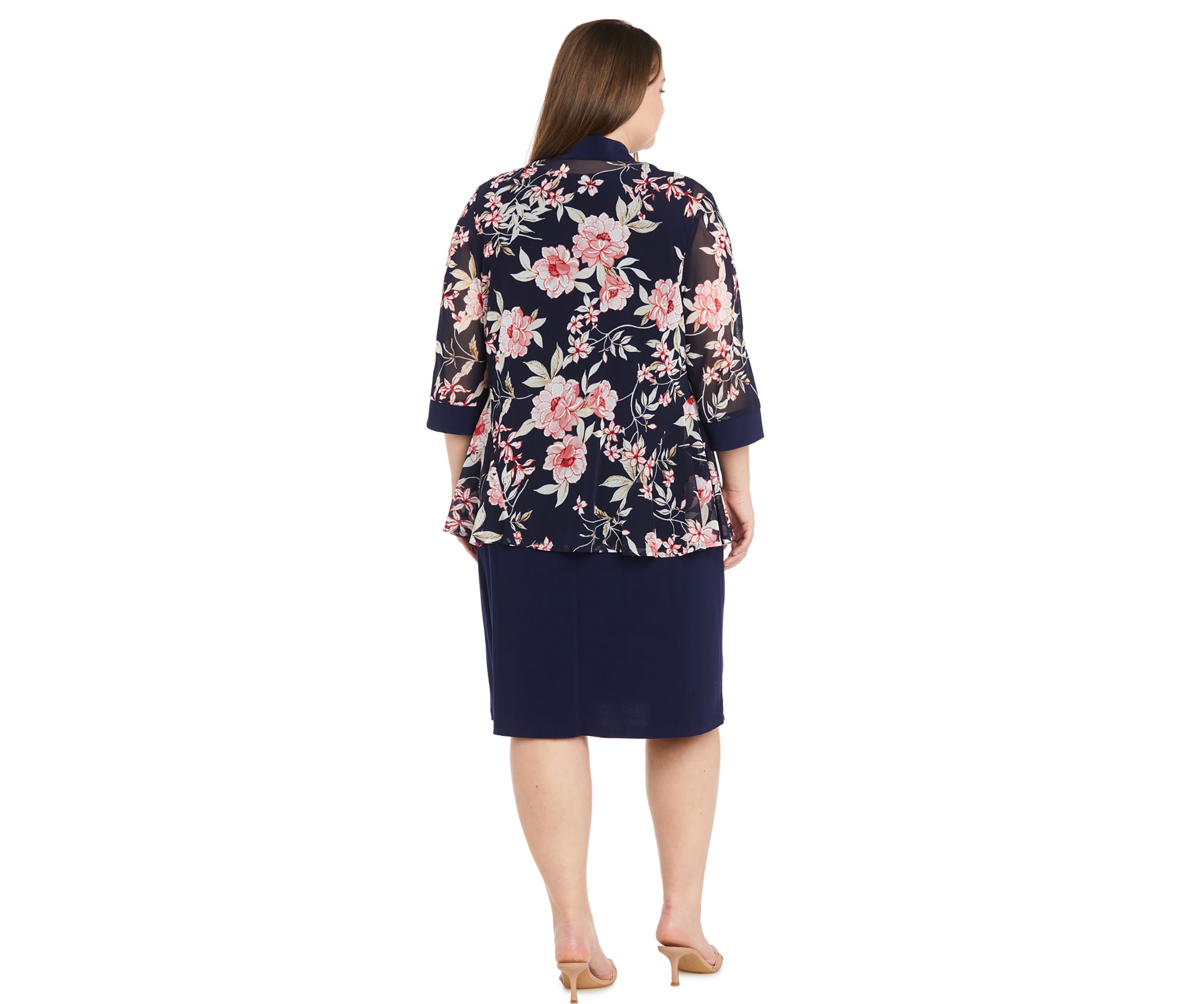R M Richards Womens Scoop Neck Dress Floral Jacket Brown Size 16w