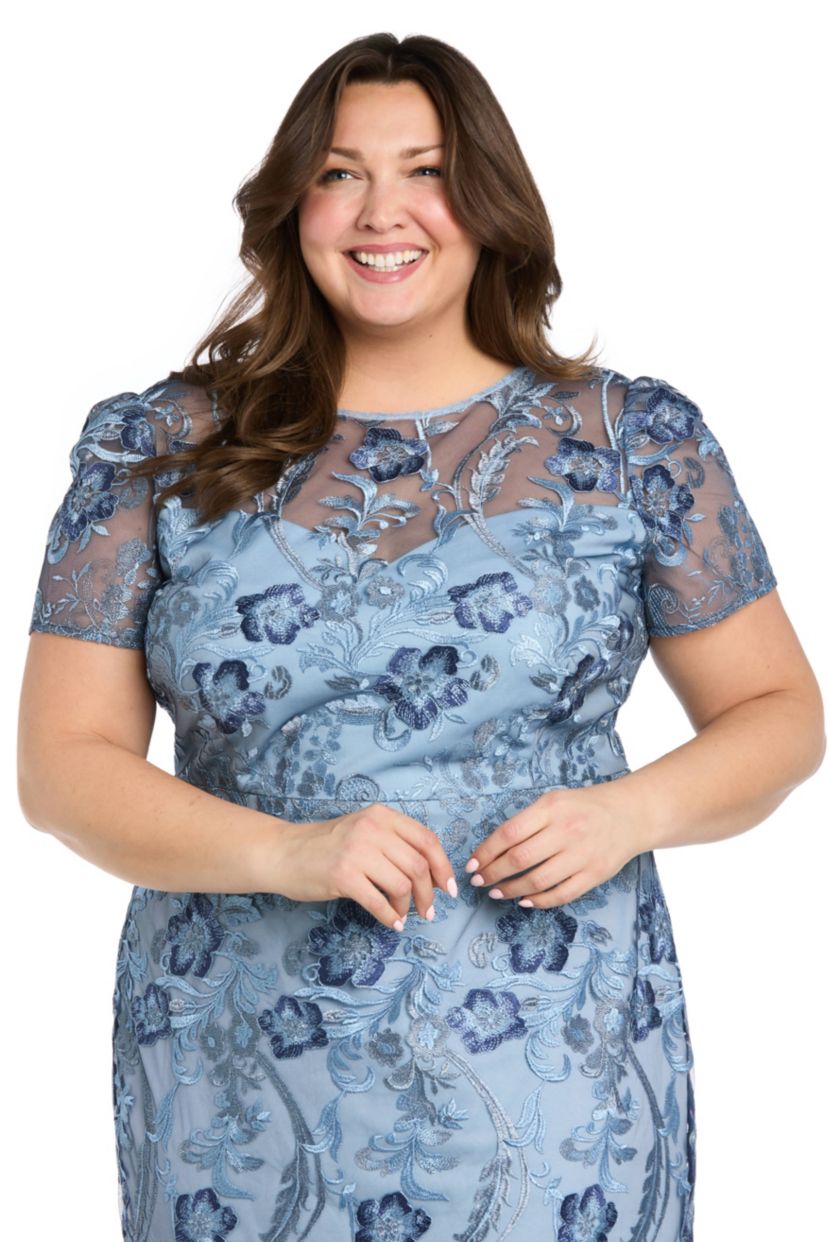Womens 1Pc Embroidered Tea Length Flounce Dress