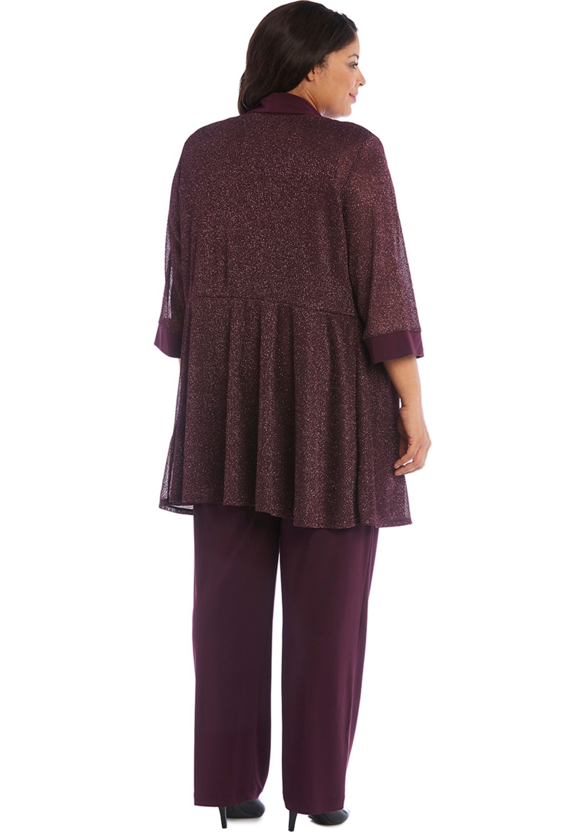 Plus Size 2 Piece Metallic Knit Round Neck Top and Pants Set