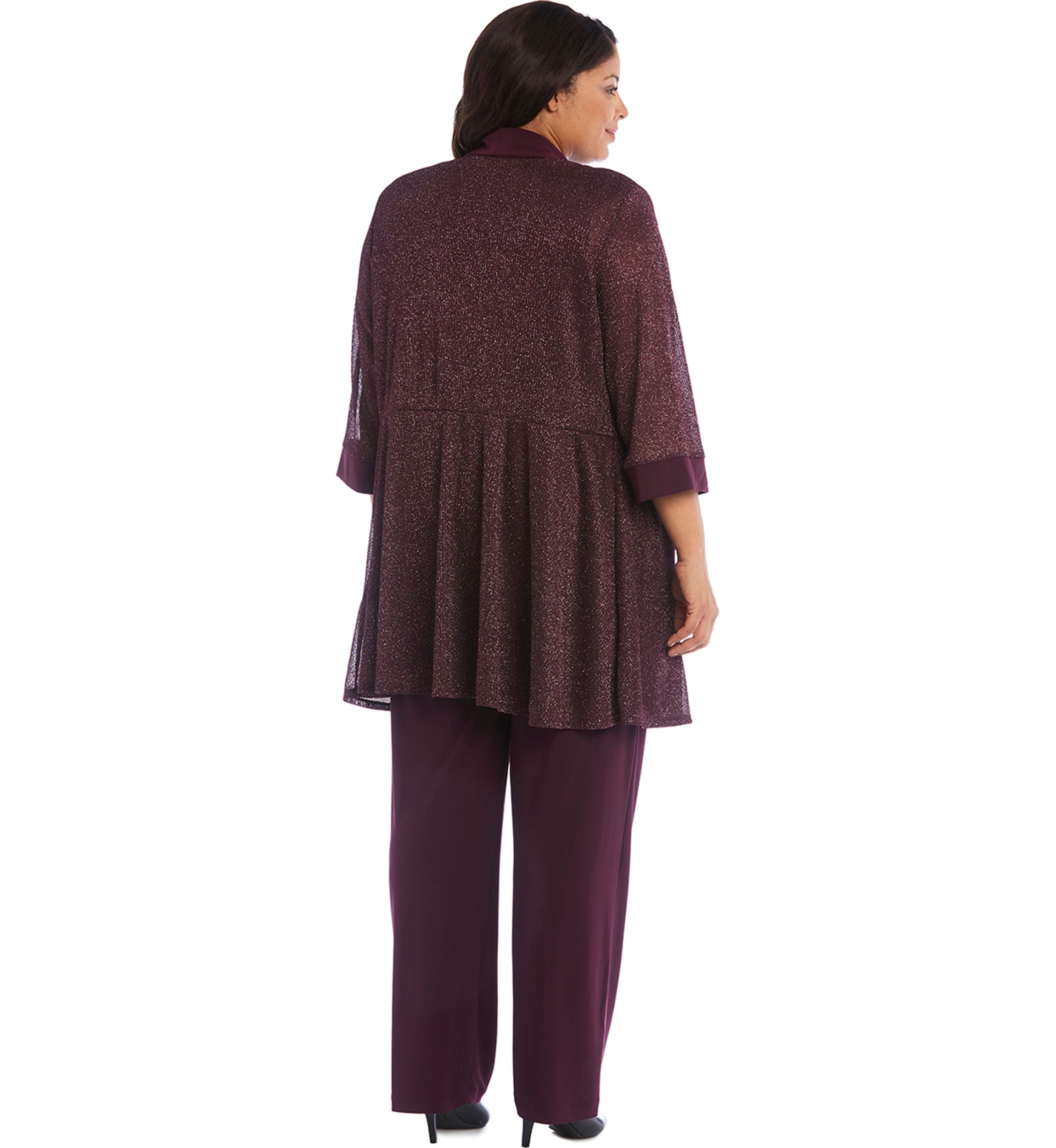 Plus Size 2 Piece Metallic Knit Round Neck Top and Pants Set