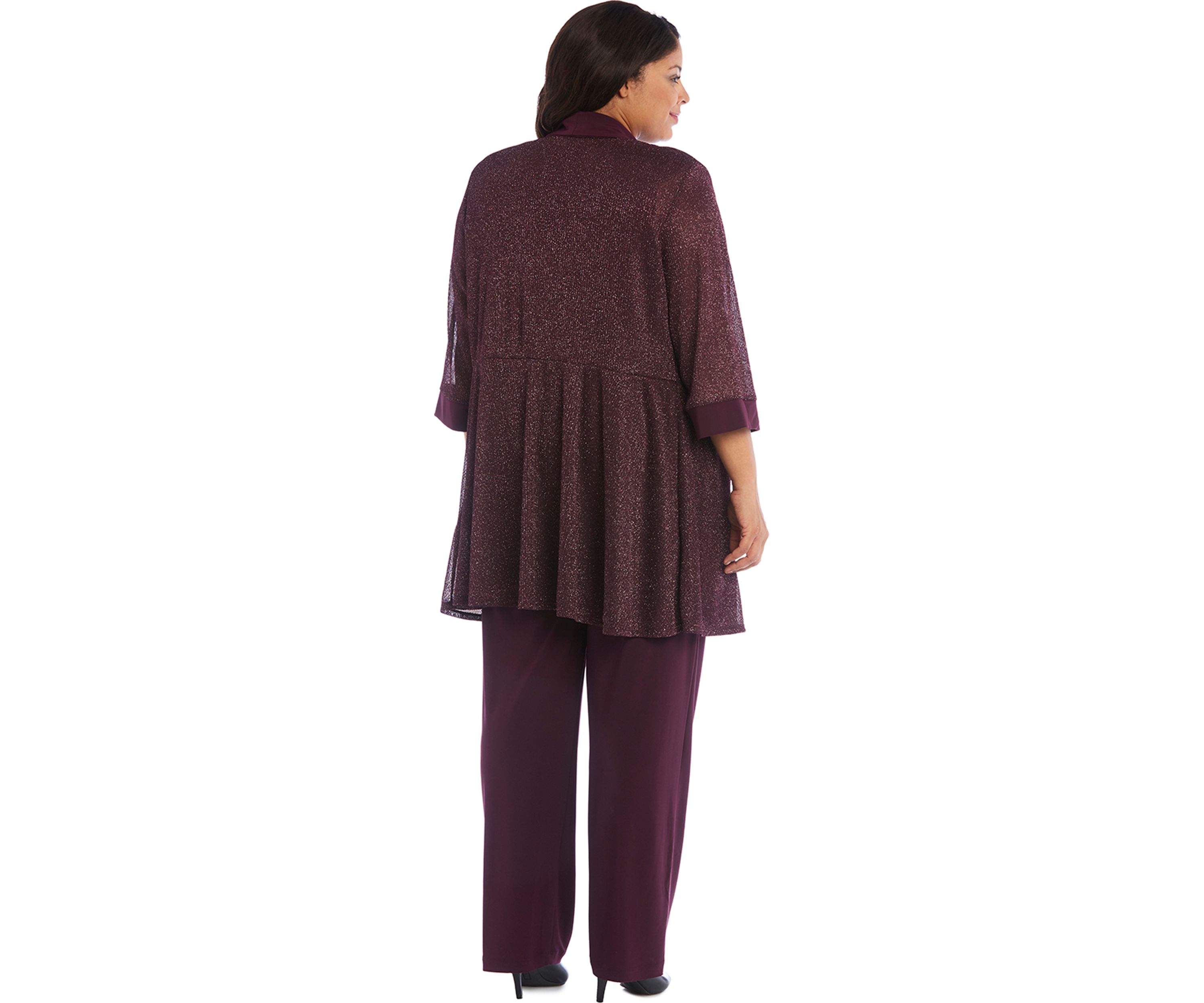 Plus Size 2 Piece Metallic Knit Round Neck Top and Pants Set