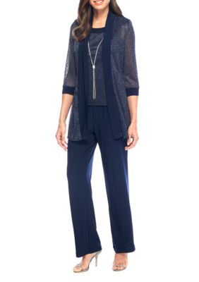 R & M Richards 3-Piece Metallic Ribbed Pant Set | belk