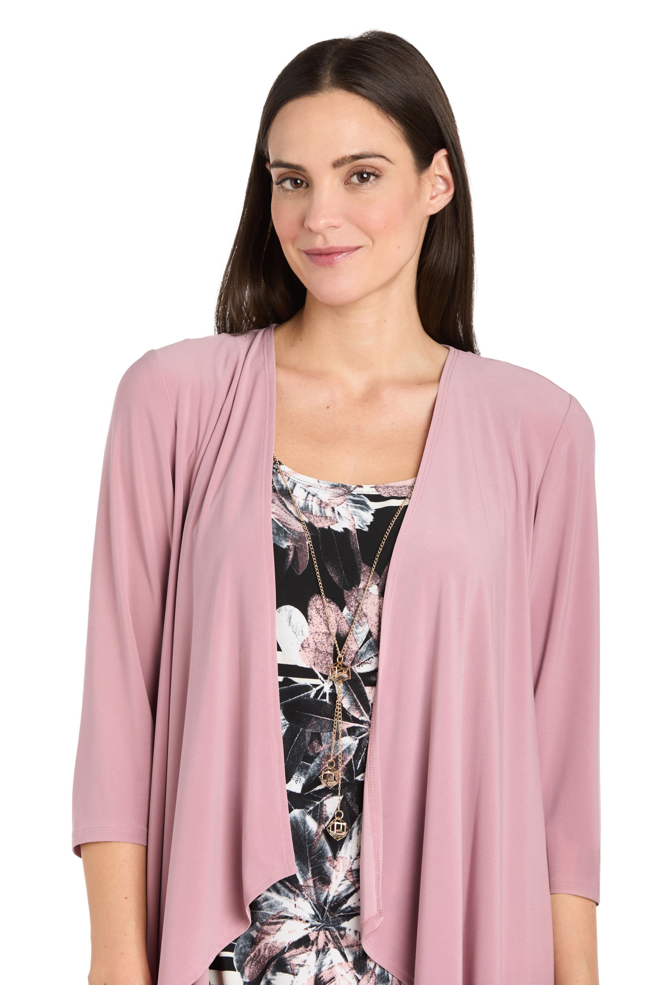 2Pc Printed Floral Tank Dress With Solid Ity Flyaway Jacket Dress Detachable Necklace