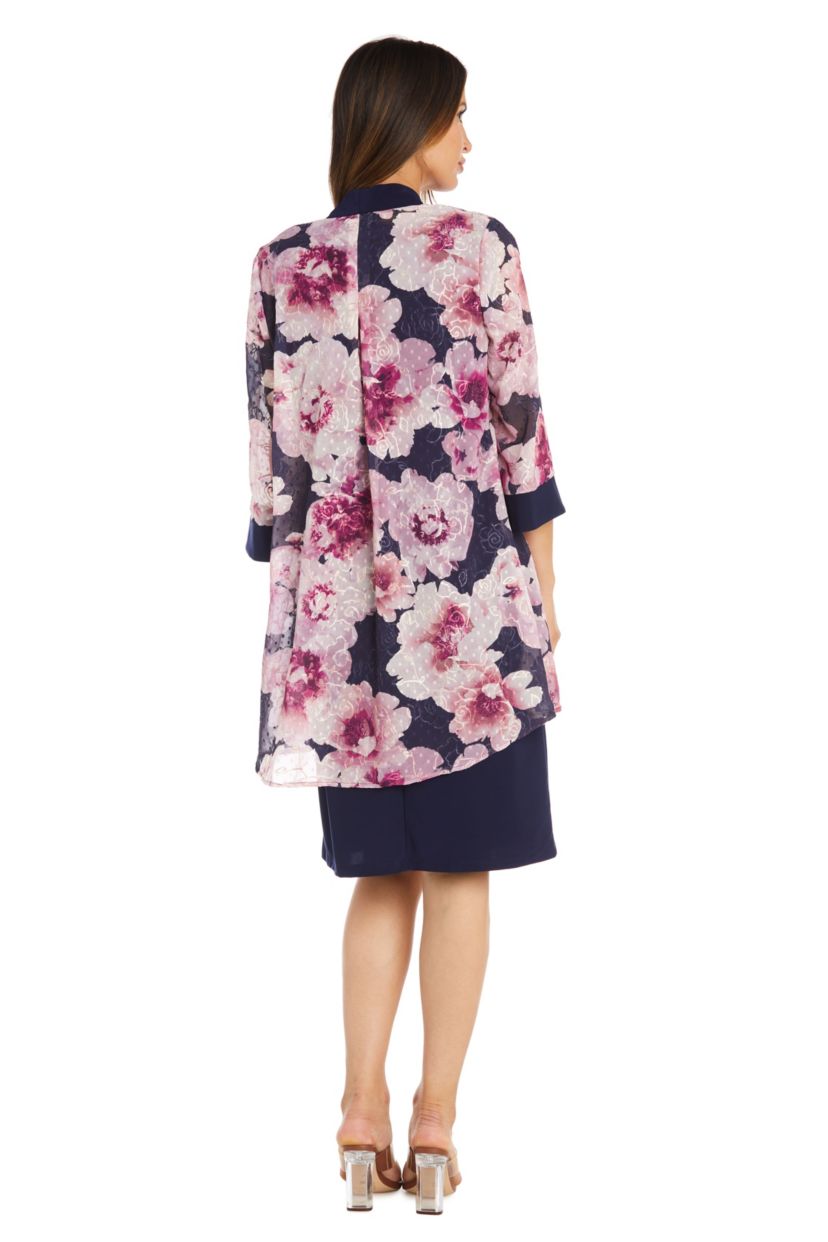 2Pc Printed Chiffon and Jersey Jacket Dress with Detachable Necklace
