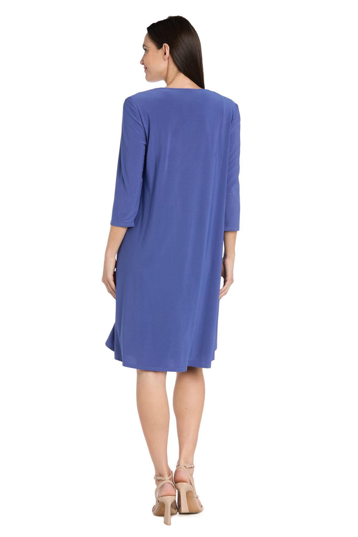 2Pc Printed Chiffon and Jersey Jacket Dress with Detachable Necklace