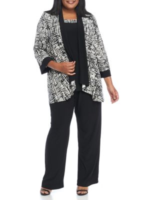 RM Richards Plus Size 3-Piece Pant Suit with Printed Jacket | belk