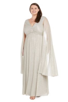 Long Crinkle Pleated Goddess Dress With Split Cape Sleeves And Empire Waist Rhinestone Trim