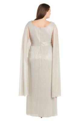 Long Crinkle Pleated Goddess Dress With Split Cape Sleeves And Empire Waist Rhinestone Trim