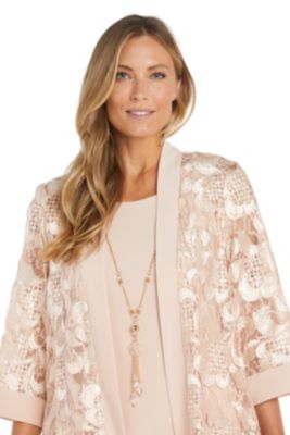 2Pc Jacket Dress Embroidered And Sequin Cutout With Solid Tank