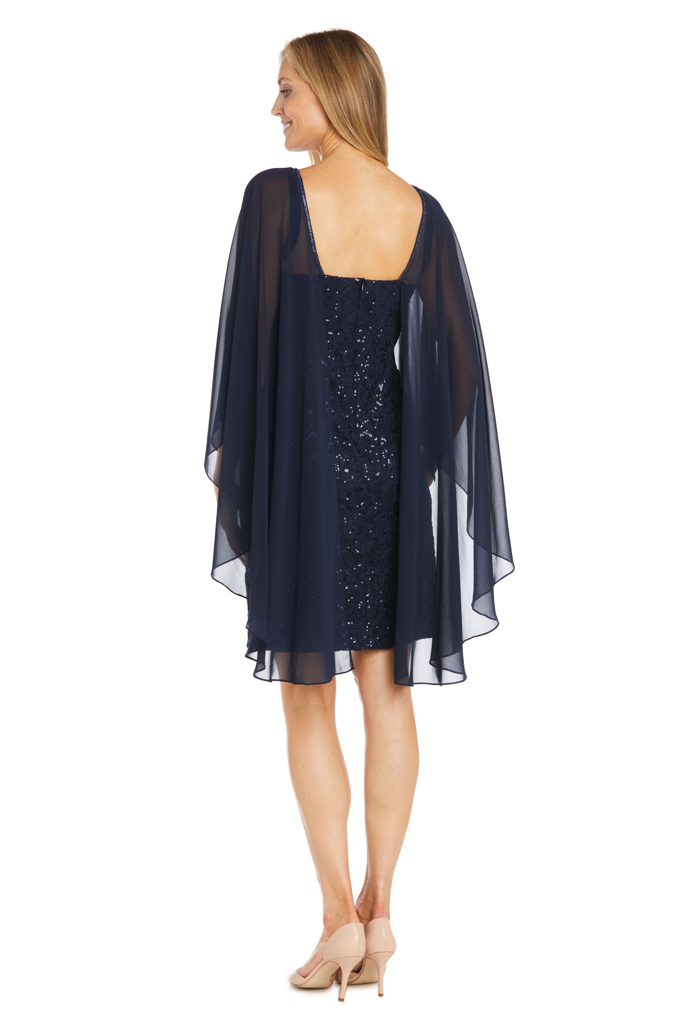 Short Lace And Sequin Dress W/ Flyaway Capelet