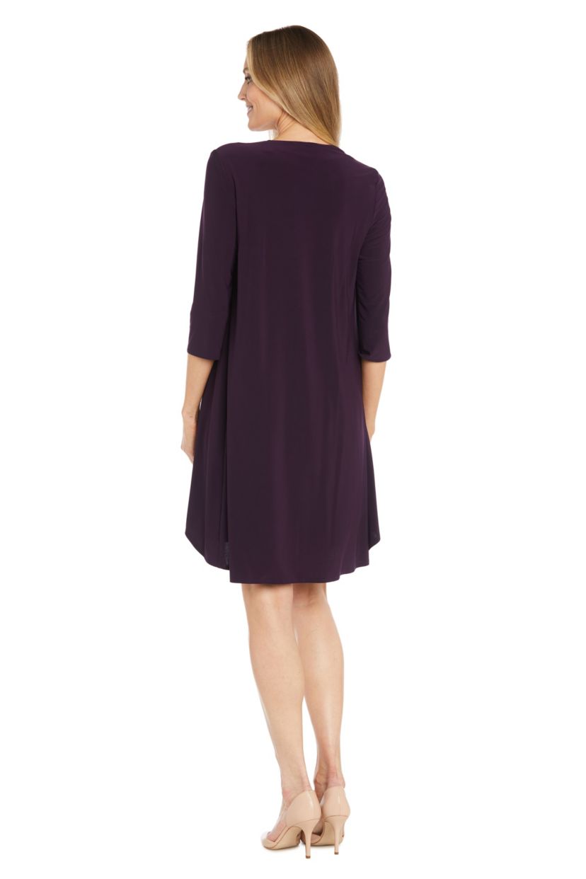 2Pc Solid Ity Flyaway Jacket Dress With Detachable Necklace