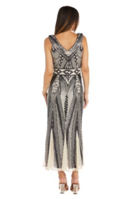 Midi Length 2 Tone Beaded Dress With Contrast Lining A Godet Skirt