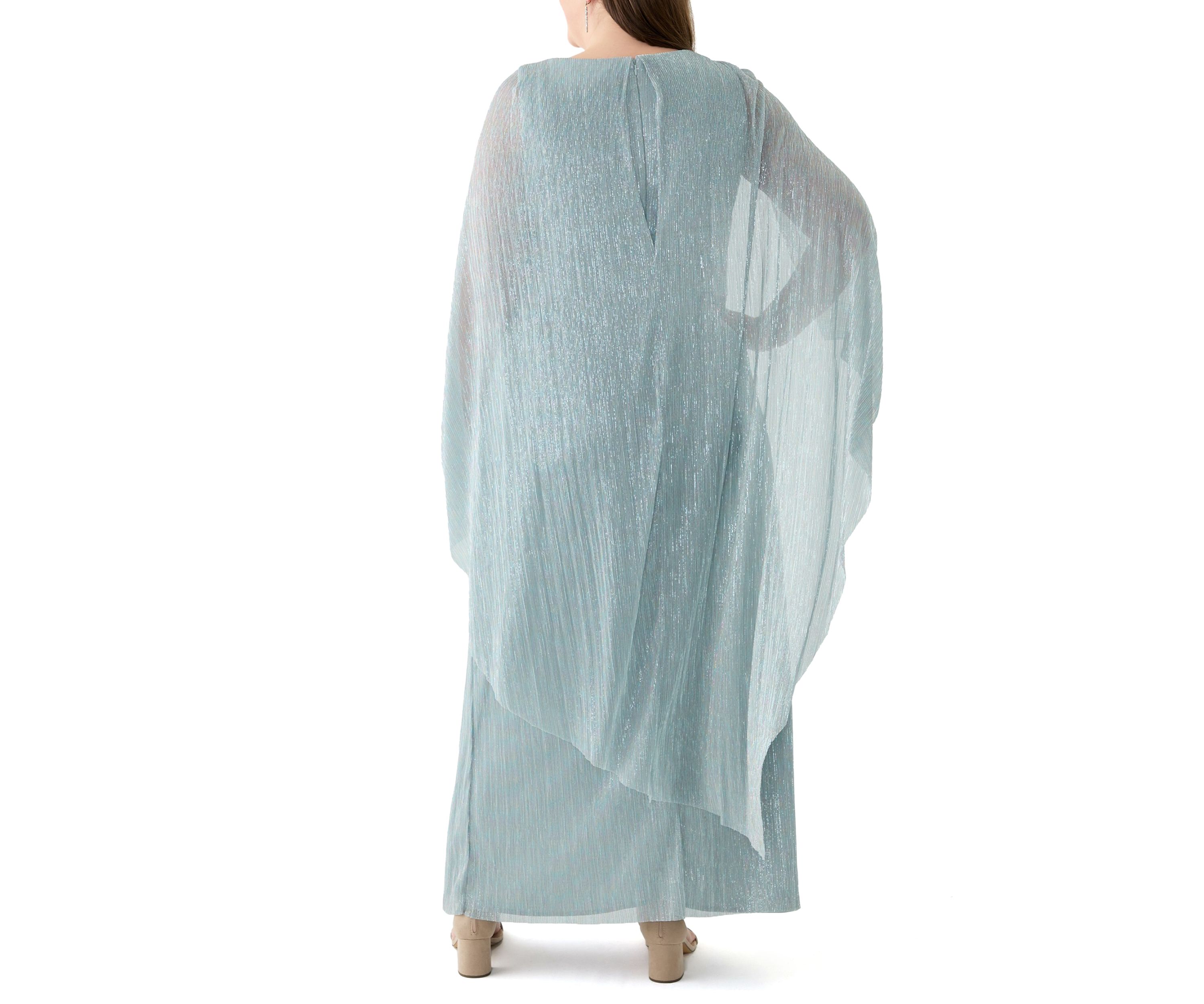 Plus Size V-Neck Cape Sleeve Solid Gown