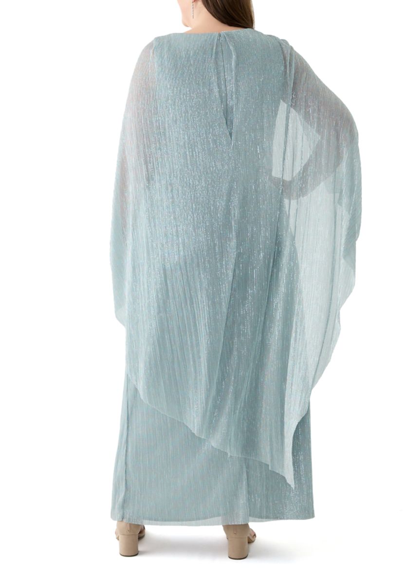 Plus Size V-Neck Cape Sleeve Solid Gown