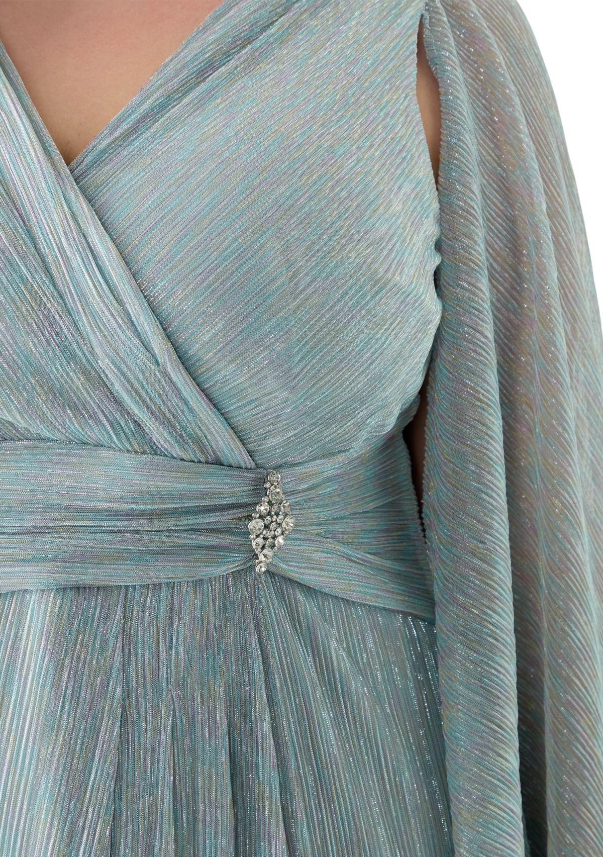 Plus Size V-Neck Cape Sleeve Solid Gown