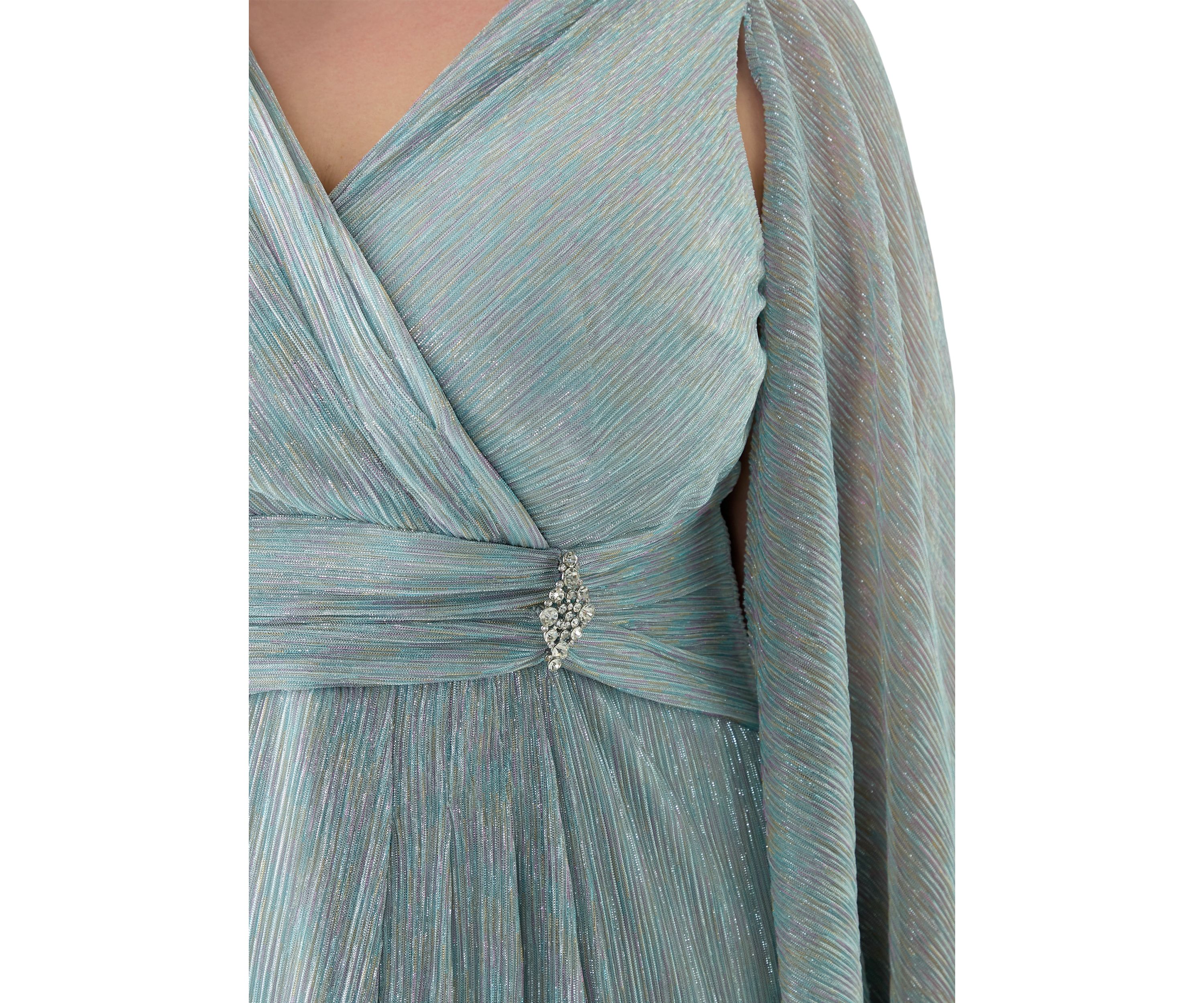 Plus Size V-Neck Cape Sleeve Solid Gown