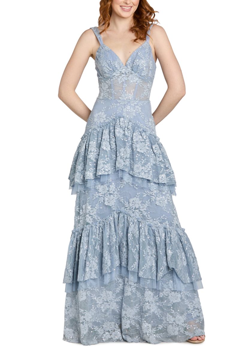 morgan and co lace dress Morgan & Co 12938 Long Spaghetti Strap Evening Gown