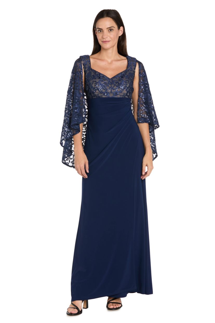 Long Dress With Embroidered Sequin Cape