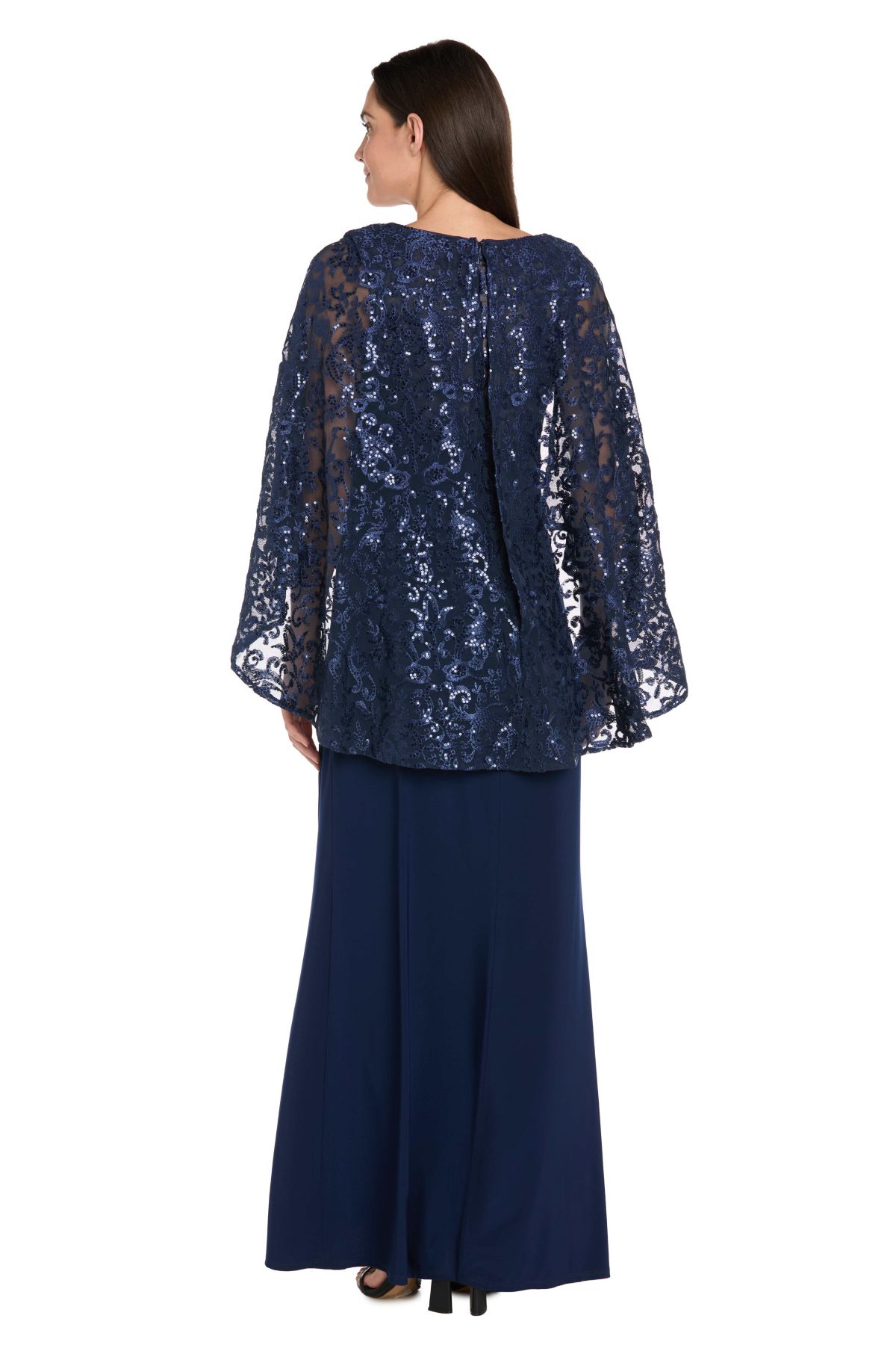 Long Dress With Embroidered Sequin Cape
