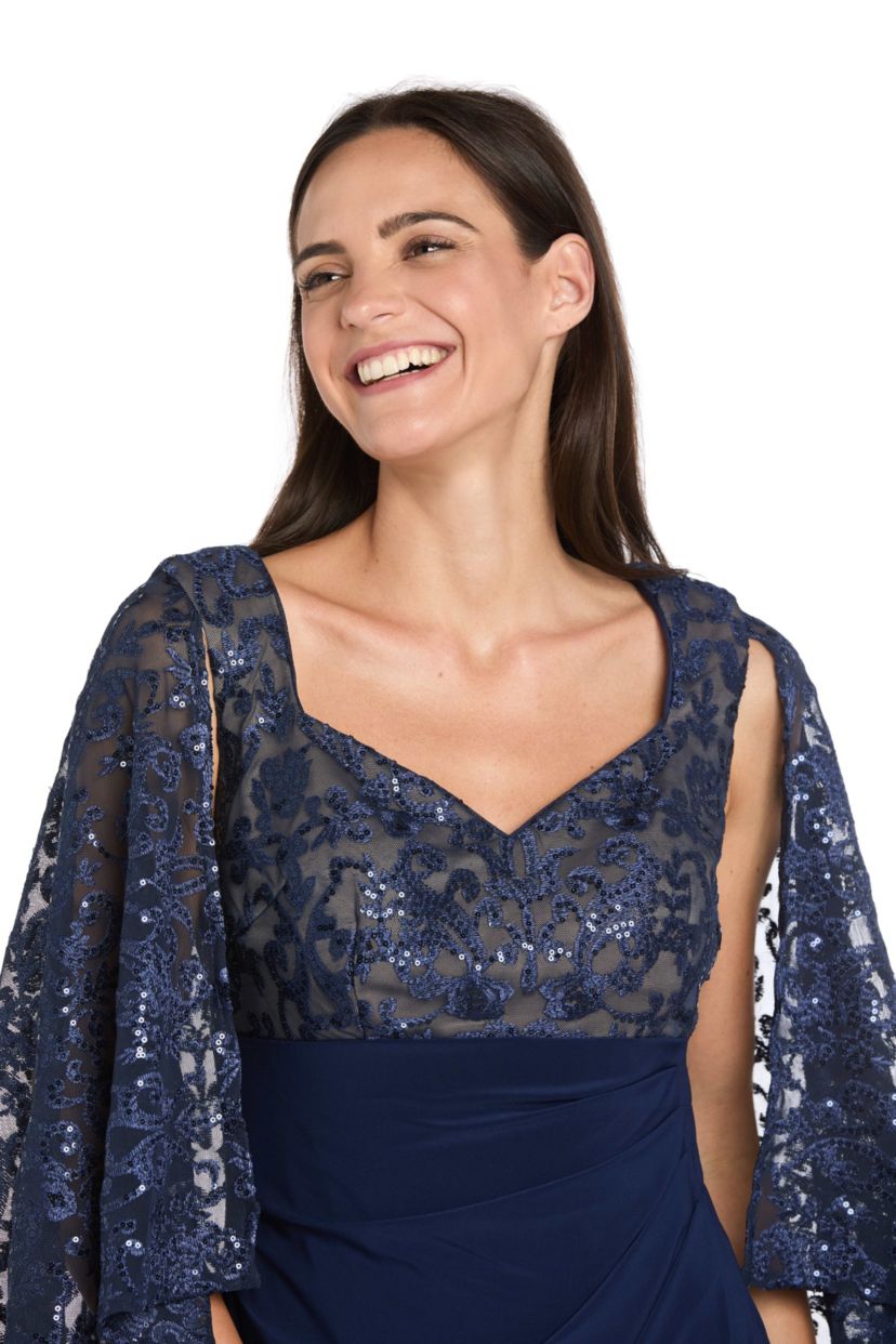 Long Dress With Embroidered Sequin Cape