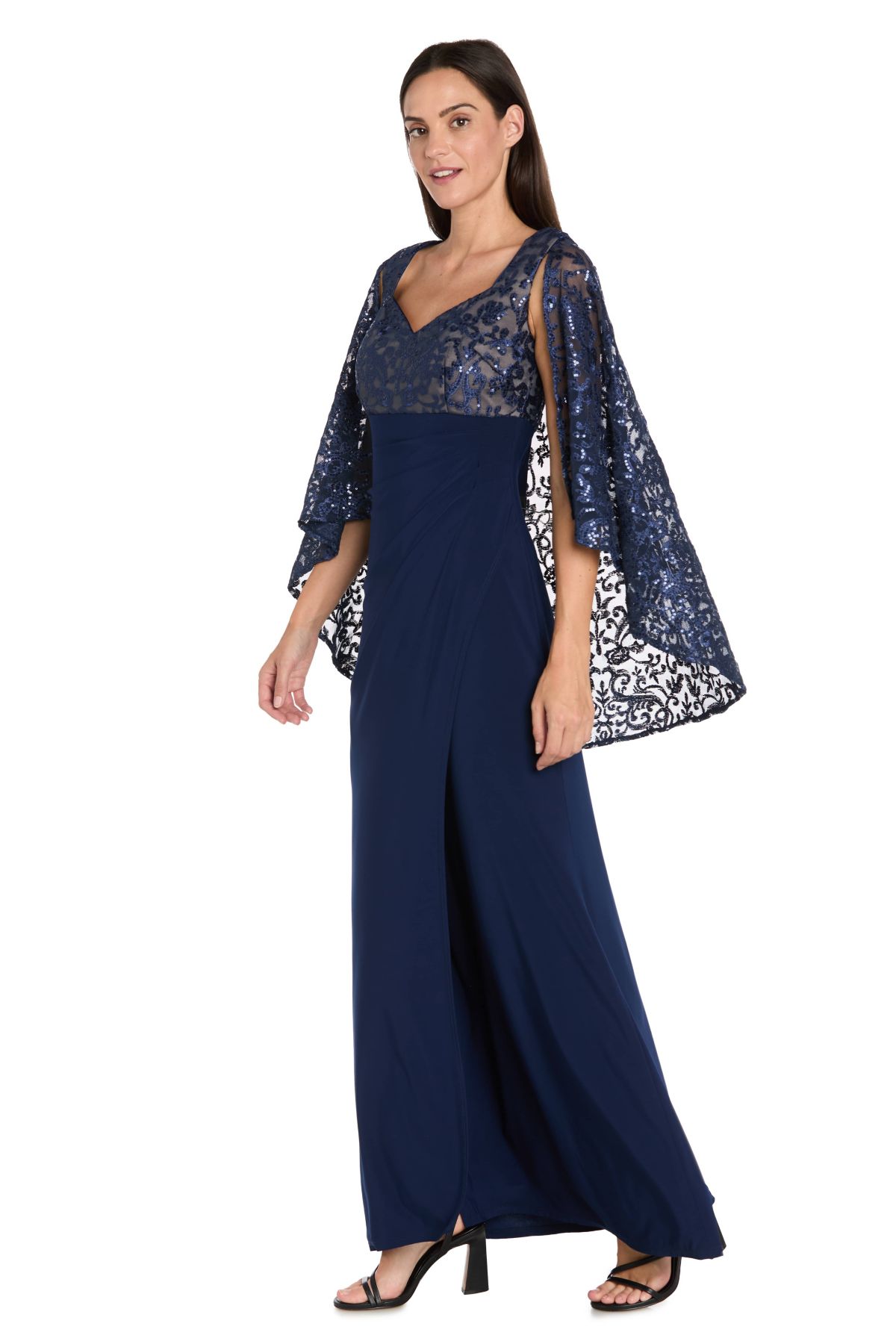 Long Dress With Embroidered Sequin Cape