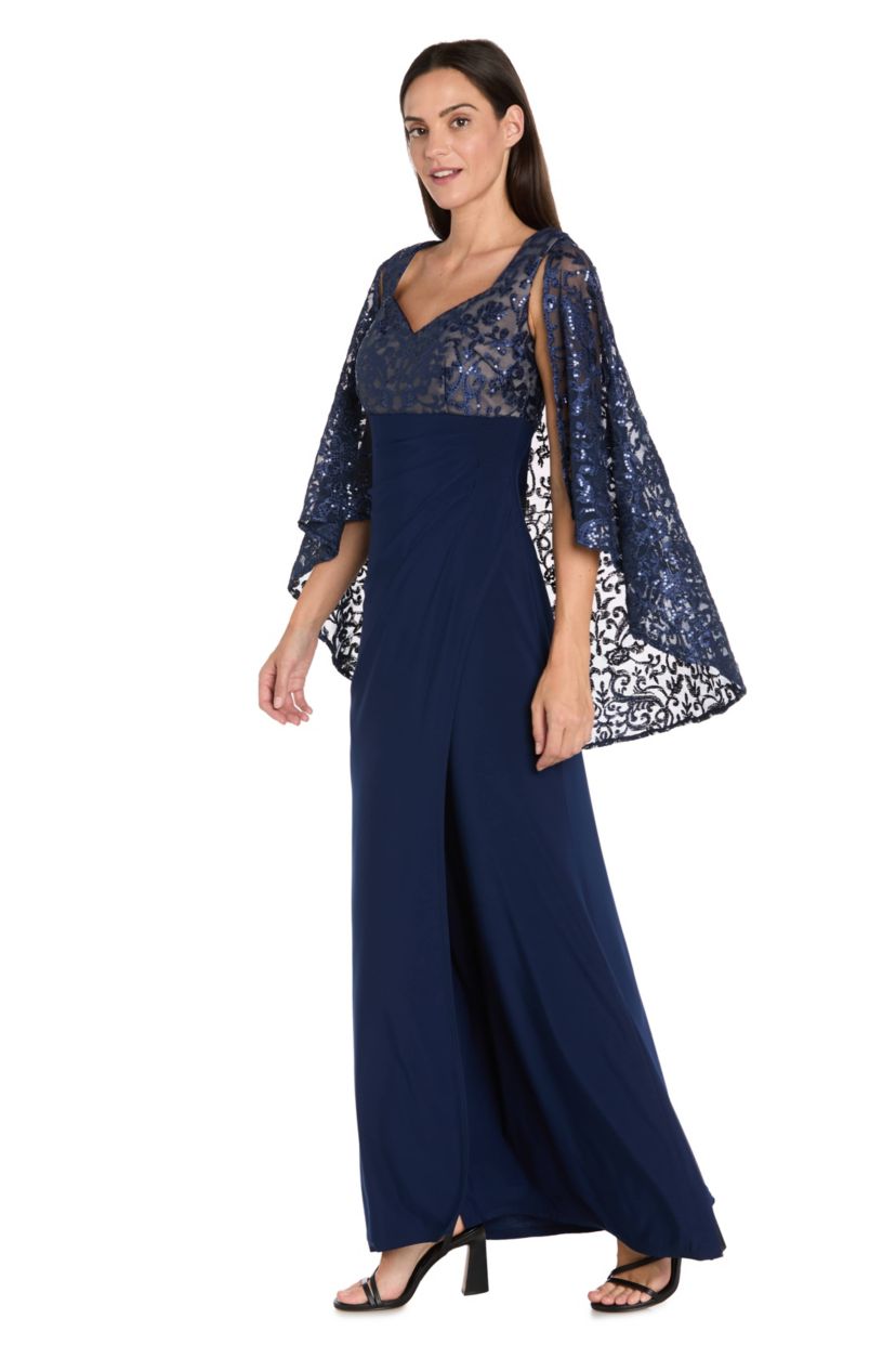 Long Dress With Embroidered Sequin Cape