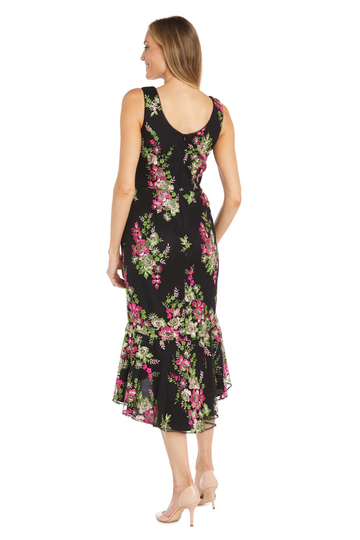 1Pc Embroidered Floral Hi Lo Flounce Dress