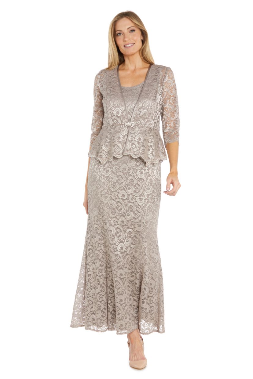 Long Lace 2 Pc Peplum Jacket Dress With Frog Closure