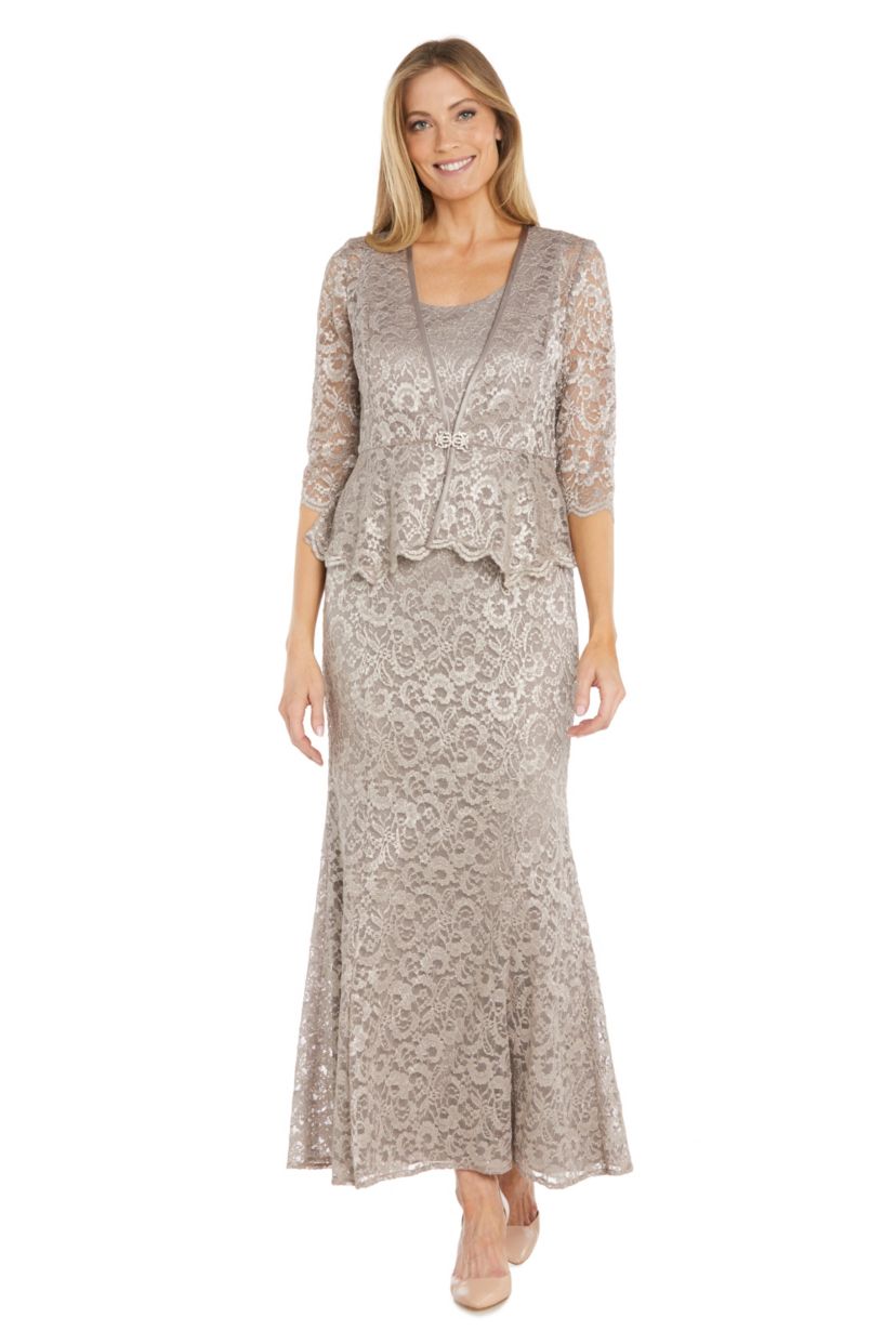 Long Lace 2 Pc Peplum Jacket Dress With Frog Closure