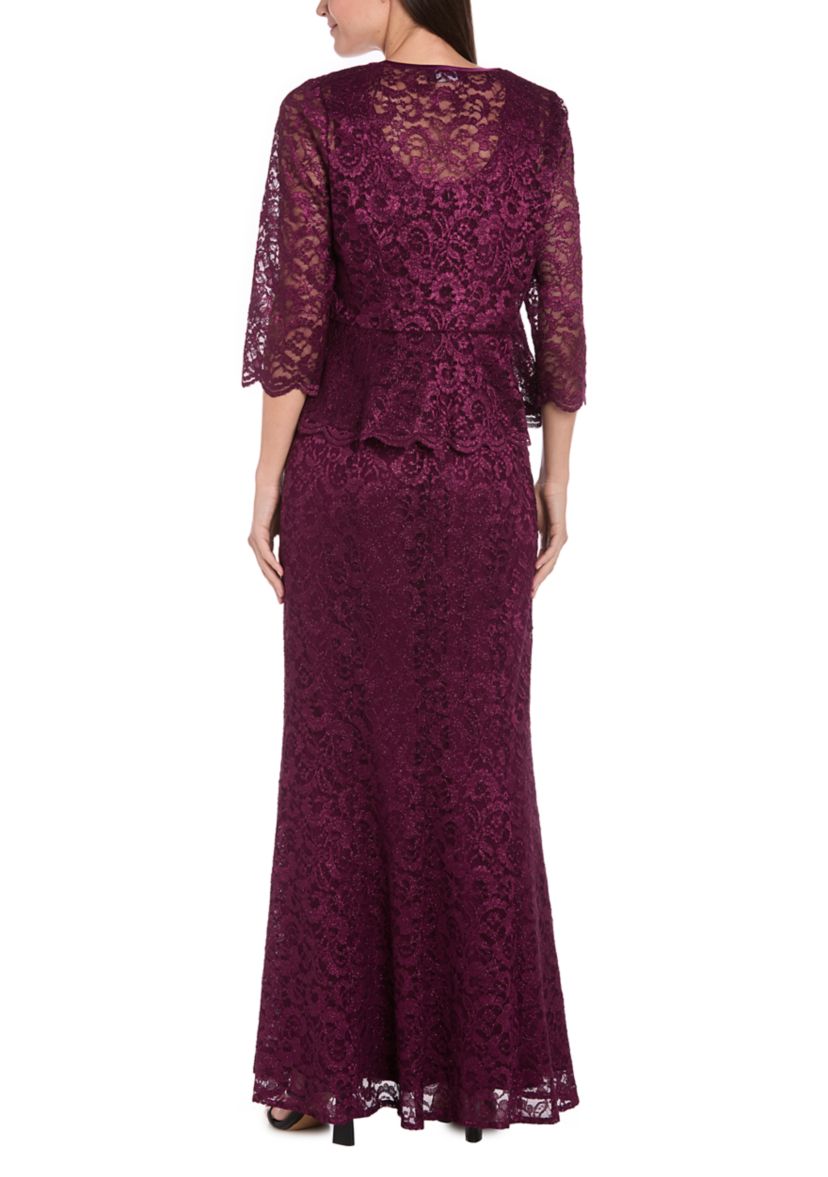 Long Lace 2 Pc Peplum Jacket Dress With Frog Closure