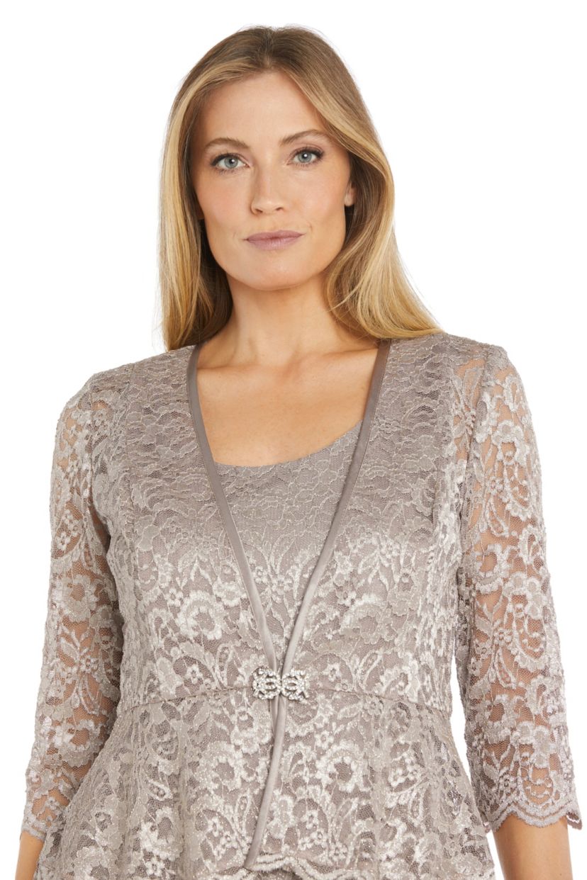 Long Lace 2 Pc Peplum Jacket Dress With Frog Closure