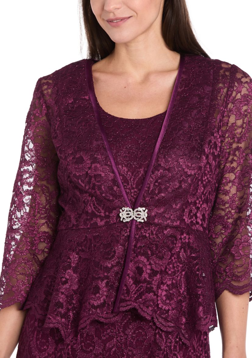 Long Lace 2 Pc Peplum Jacket Dress With Frog Closure