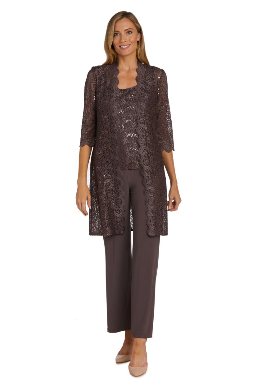 Petite 3-Piece Scallop Lace Duster Pantset