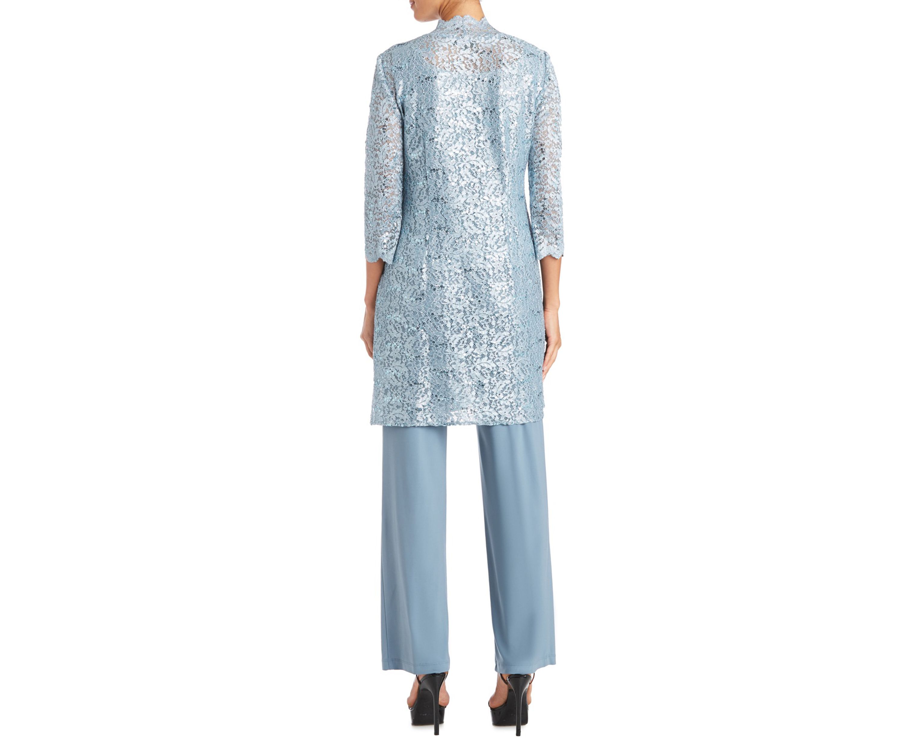 Petite 3-Piece Scallop Lace Duster Pantset