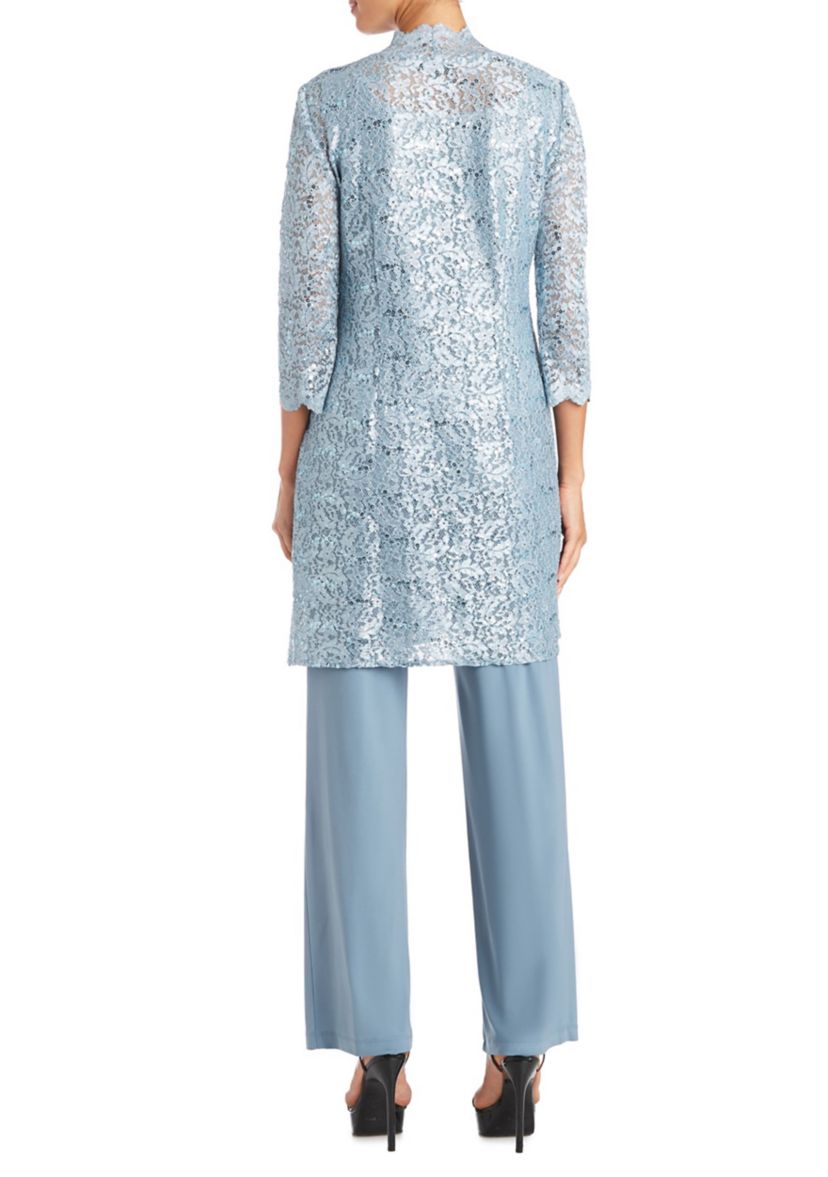 Petite 3-Piece Scallop Lace Duster Pantset