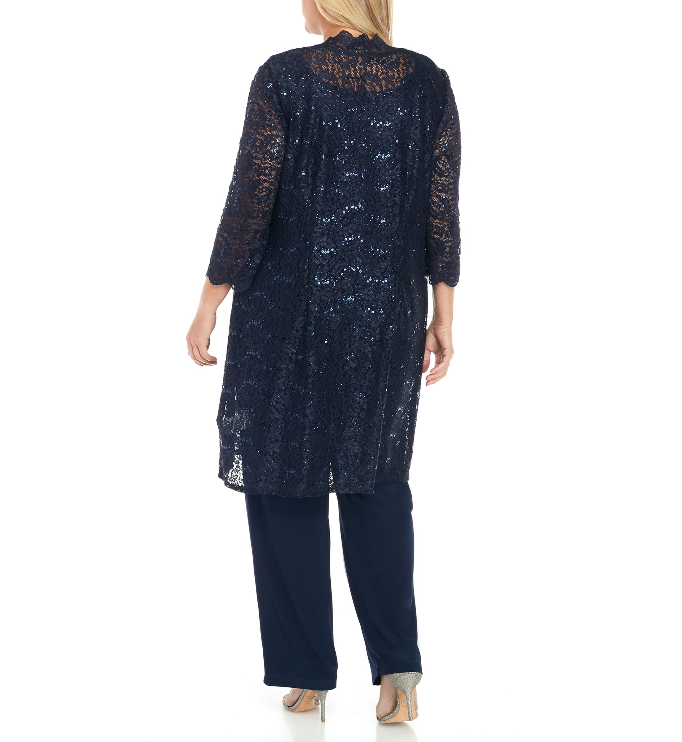 Plus Size 3-Piece Scallop Lace Duster Pant Set