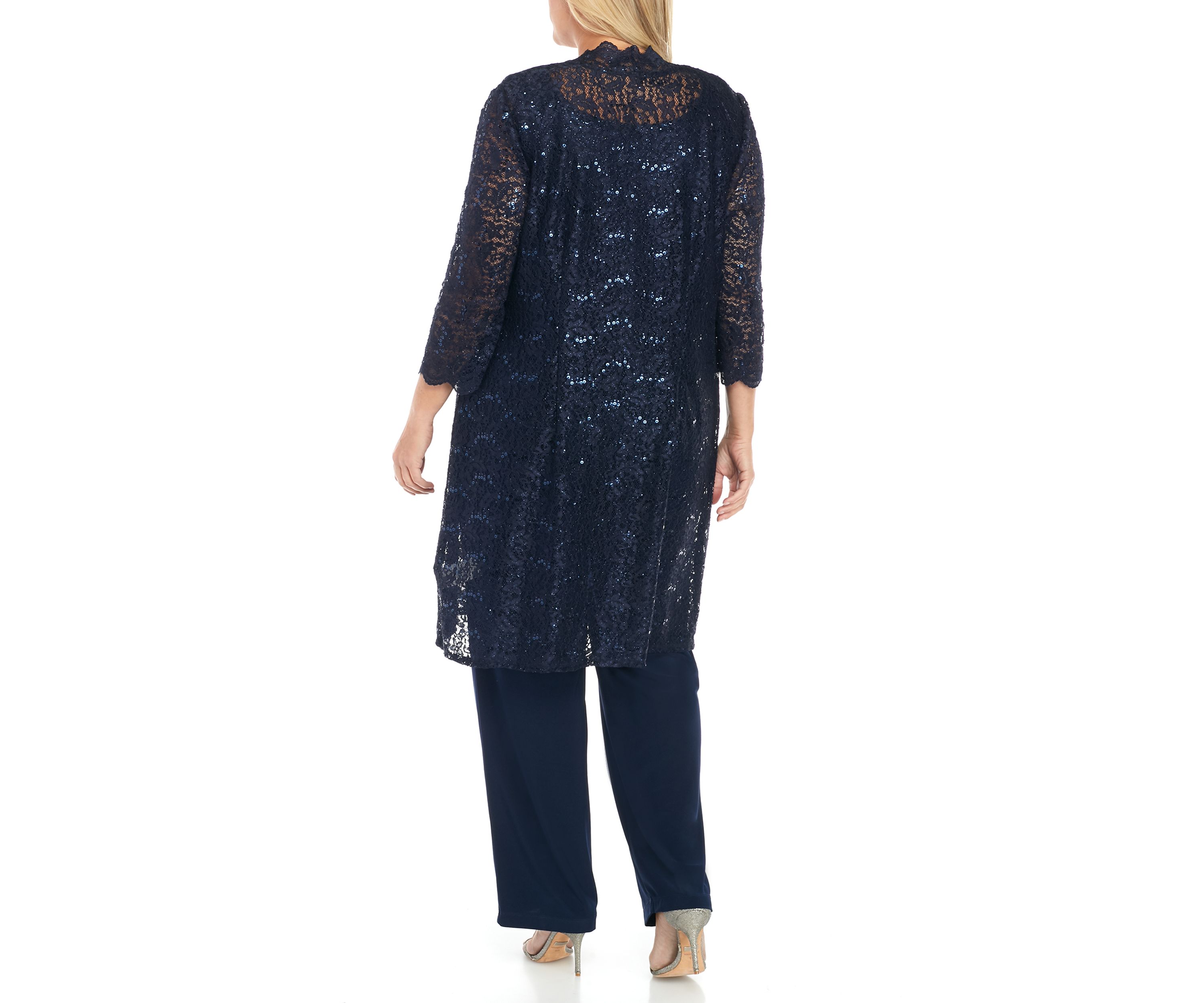 Plus Size 3-Piece Scallop Lace Duster Pant Set