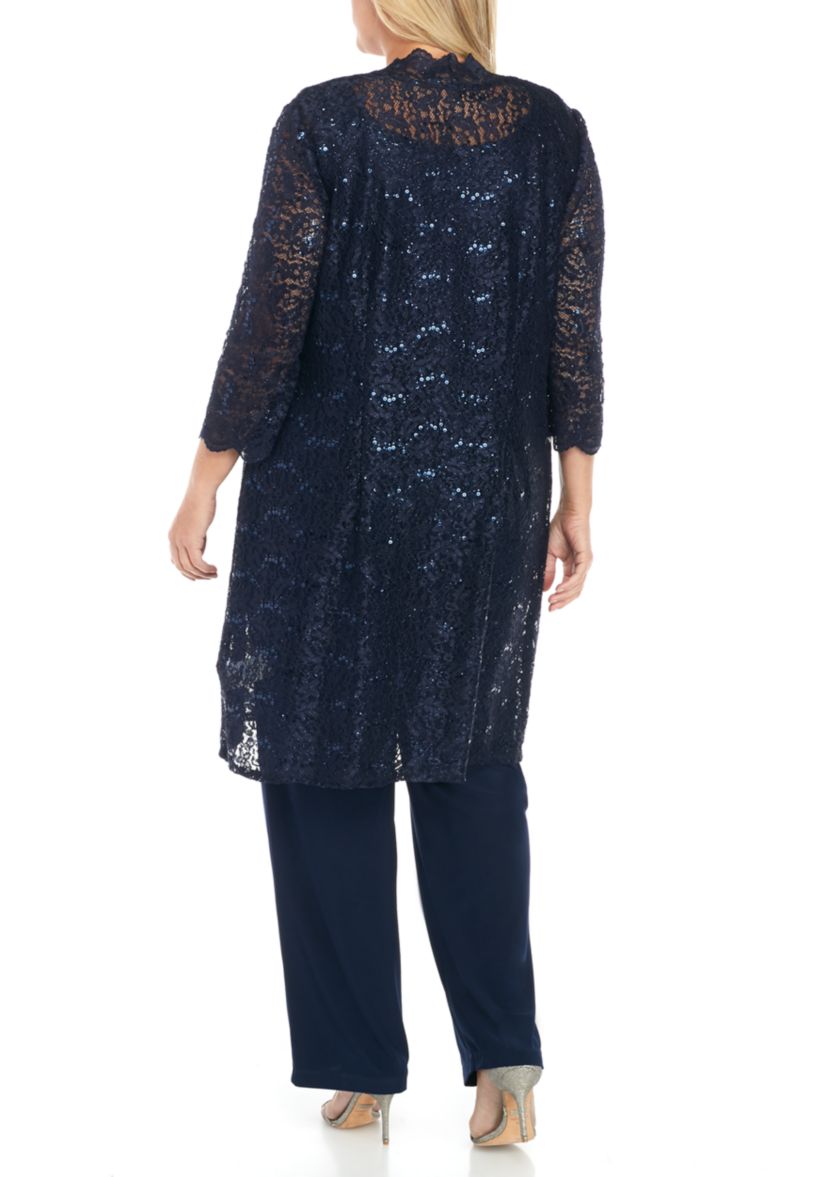Plus Size 3-Piece Scallop Lace Duster Pant Set