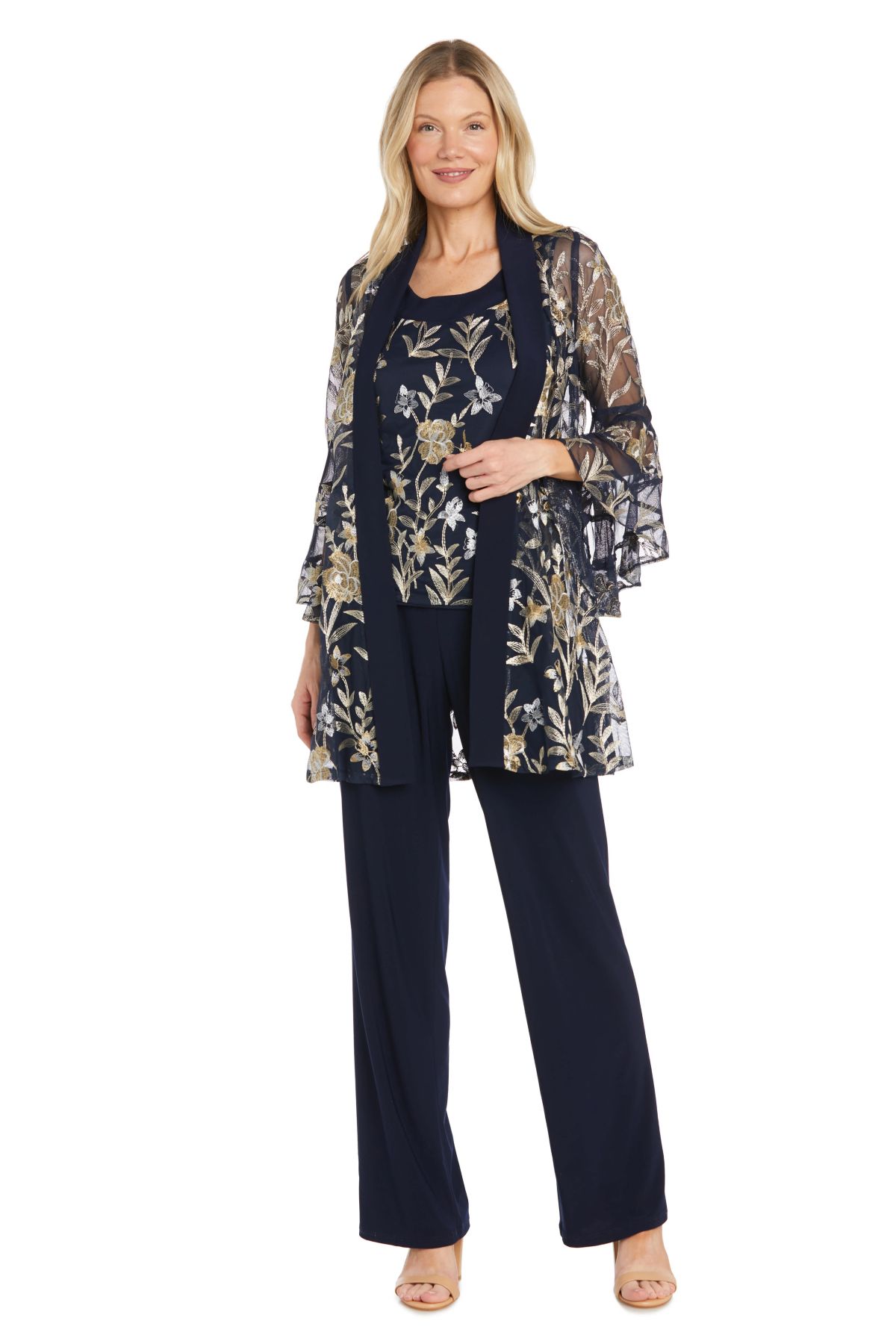 Missy 2Pc Threadwork Pantsuit with Illusion Bell Sleeve