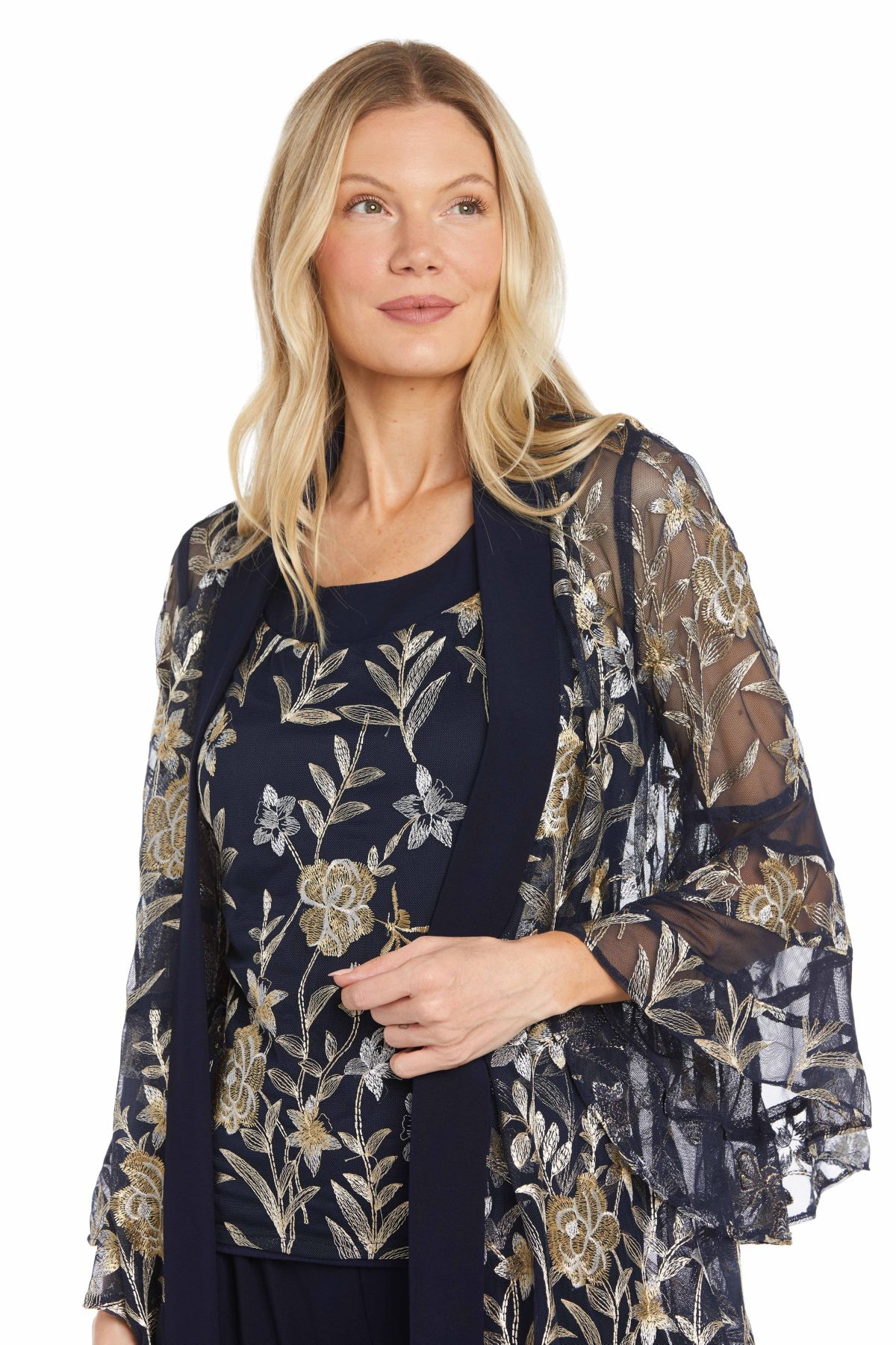 Missy 2Pc Threadwork Pantsuit with Illusion Bell Sleeve