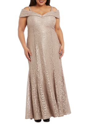 R & M Richards Women's Plus Size Lace Off The Shoulder Gown