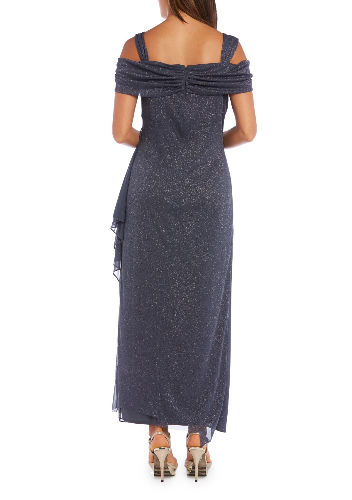 Womens One Piece Long Empire Waist Matte Chiffon Gown with Cowl Bodice 