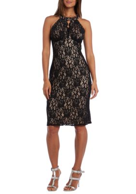 R & M Richards Glitter Lace Halter Neck Dress | belk