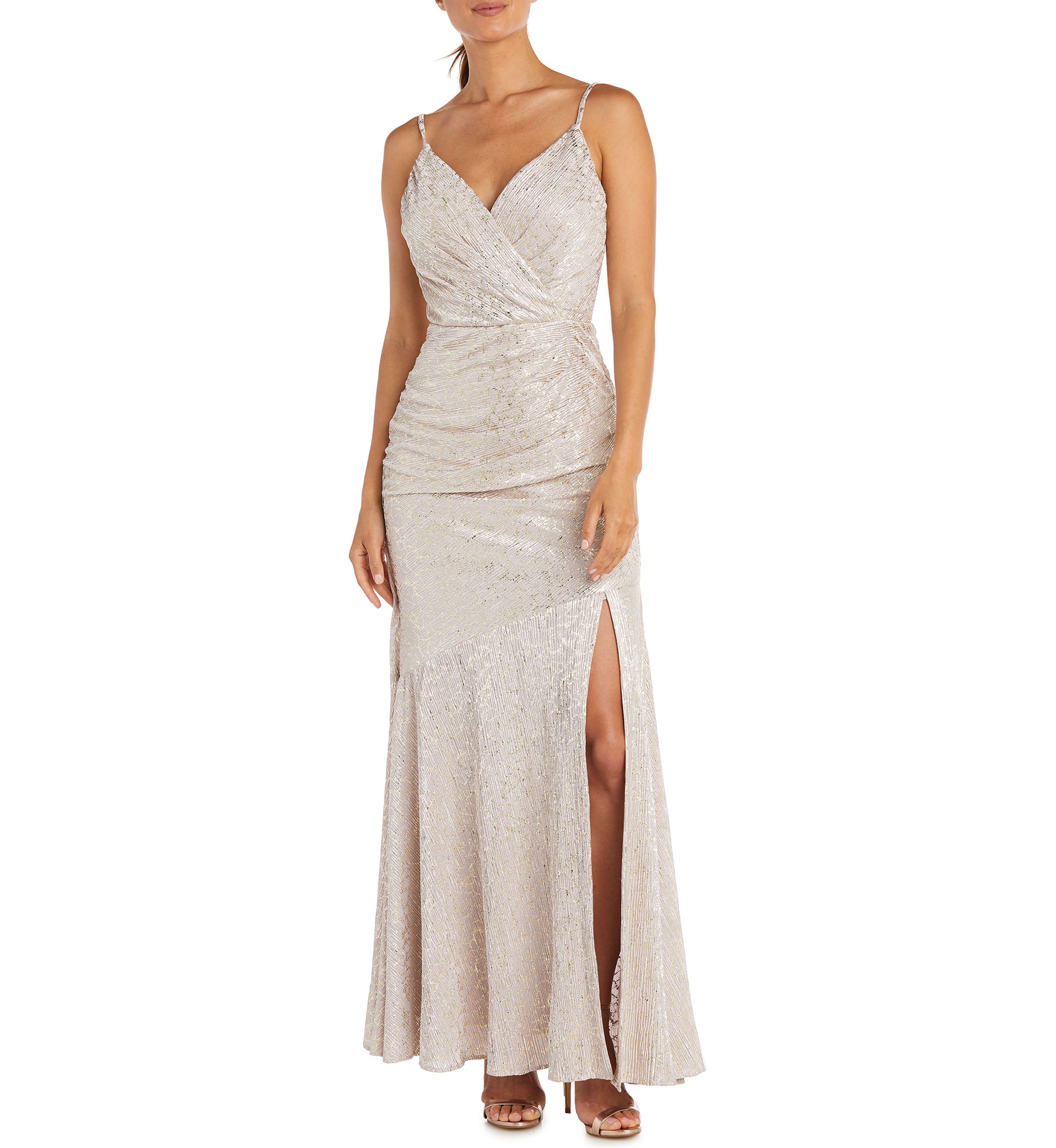Foil Print Pleated Gown