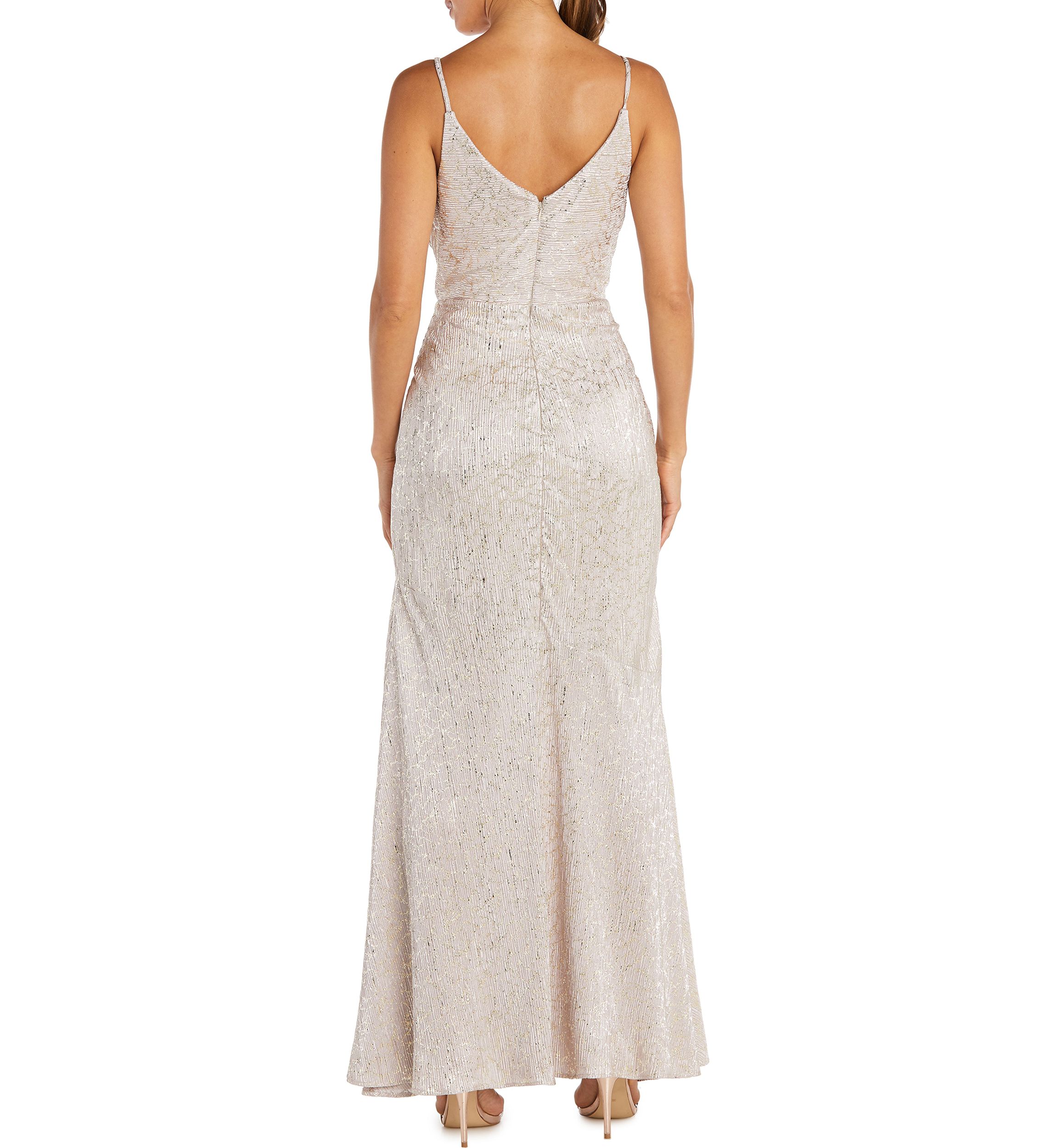 Foil Print Pleated Gown